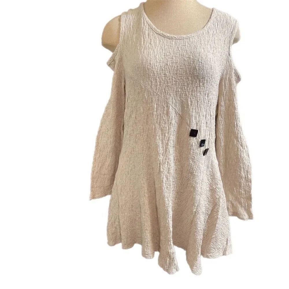 Yushi Textured Lagenlook Top Tunic Blouse Size Large